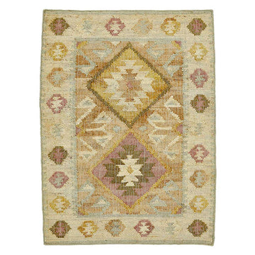 Valencia Jute Kelim Gulvtæppe - Natural/Rosa/Gul/Lyseblå - Liv Interior